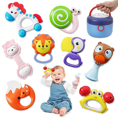 8 PCS Baby Rattle & Teething Toy Set